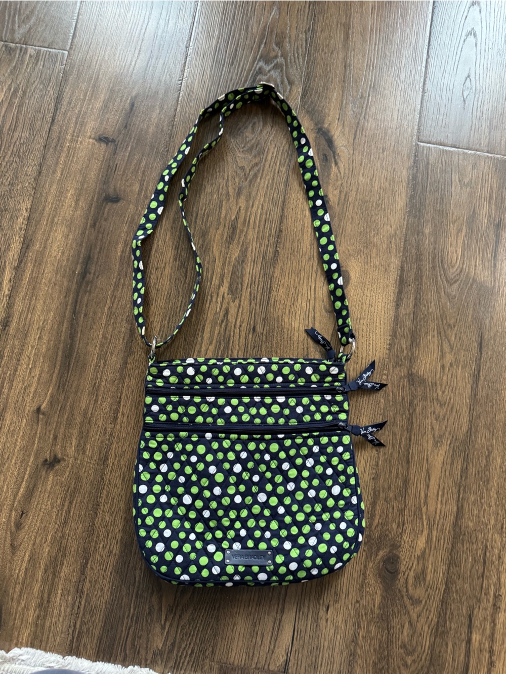 Vera Bradley Navy Blue Crossbody with Lime Green and White Dots